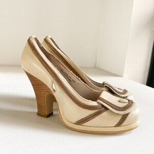 Fly Girl Nude Round Toe Leather Pin up Style Heels 38